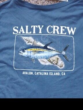 NWT Salty Crew Avalon Boyfriend Tee Denim Blue Fish Graphic Large